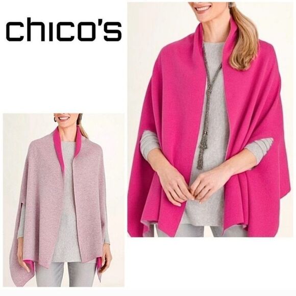 Chicos 4 Way Travel Wrap Cape in Reversible Pink One Size Fits Most - Picture 1 of 16